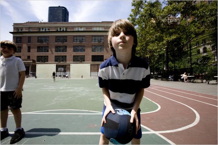 Jared, 8, at the park on the Upper East Side of Manhattan where he had his stroke. “Most children after stroke do recover,” a neurologist said.